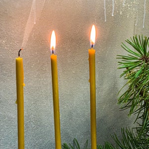 Set of 10 natural beeswax church candles, natural color