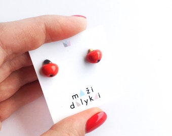 Ceramic stud red apple earrings