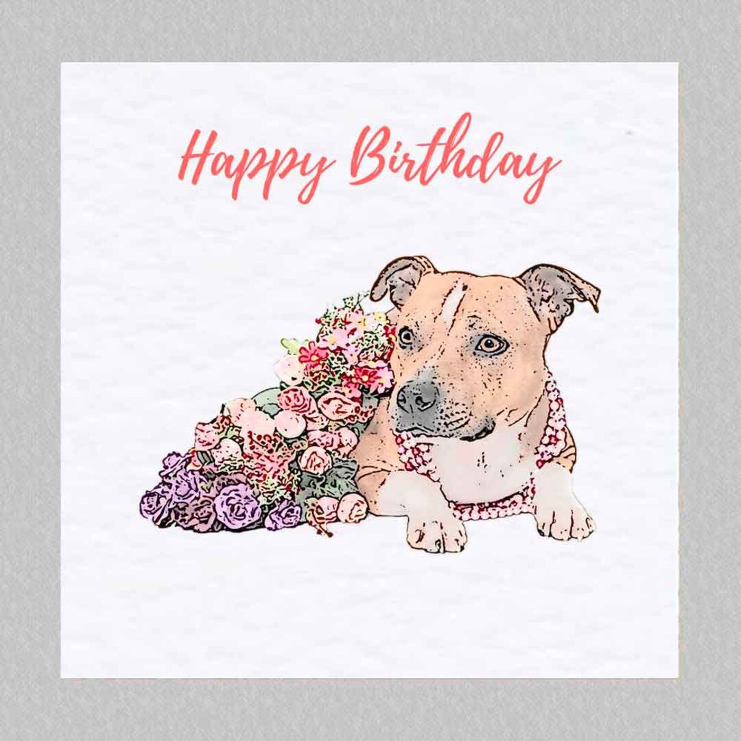 To From Pet Dog Staffordshire Bull Terrier Customised Birthday Card - Party Animal Print