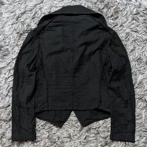 Y's Yohji Yamamoto Distressed Cropped Jacket, Black Avant Garde Asymmetric Blazer Archive Japan Frayed Hem Cotton Coat Size 2 image 3
