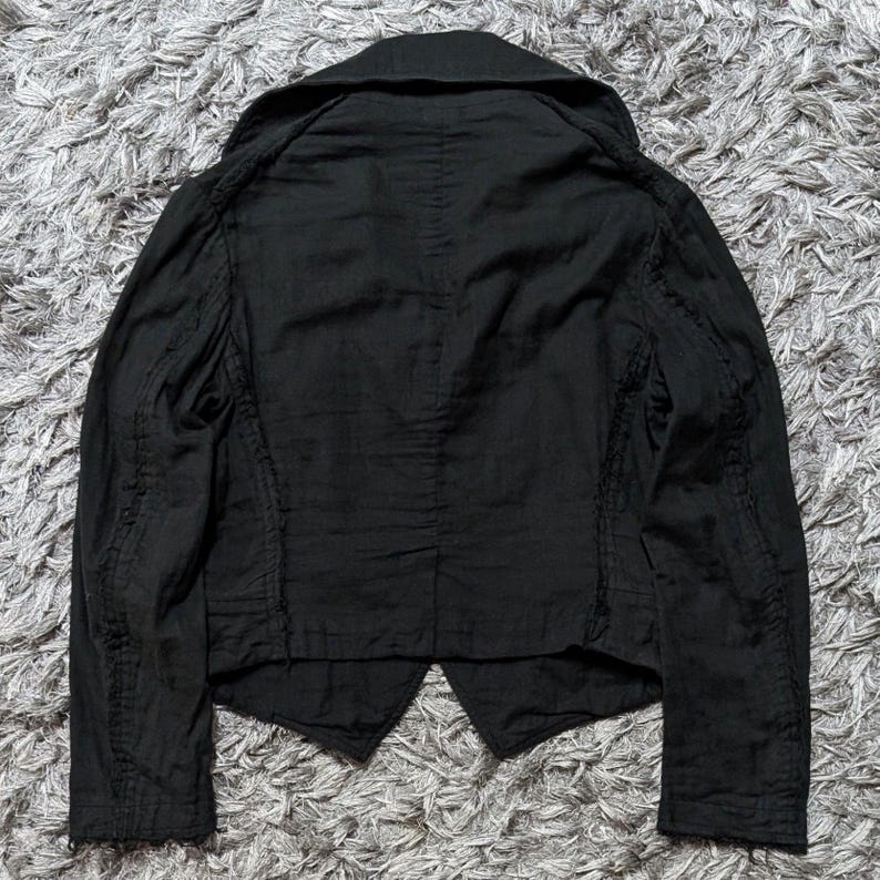 Y's Yohji Yamamoto Distressed Cropped Jacket, Black Avant Garde Asymmetric Blazer Archive Japan Frayed Hem Cotton Coat Size 2 image 3