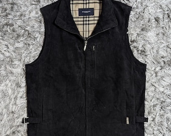 Vintage Burberry London Velvet Vest Sleeveless Jacket Nova Check Full Zipper