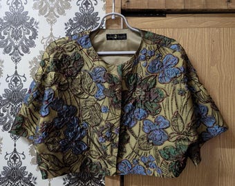 Kurtka Vintage Hiroko Koshino Couture Cropped z haftem w kolorze złotym, mała