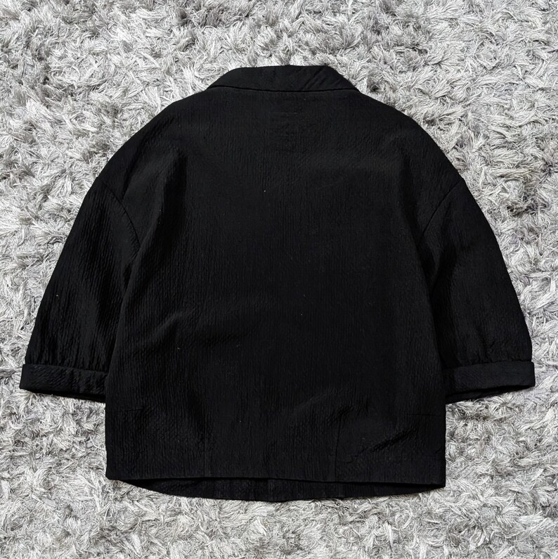 Limi Feu Cropped Pleated Jacket, Yohji Yamamoto Archive Black Crinkle Avant Garde Cupra Short Funnel Neck Coat Women Size S image 3