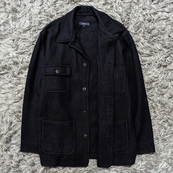 Vintage SHIPS Japan Wool Work Jacket, Navy Blue Heavy Chore Coat