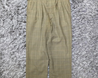 Pantalones plisados vintage de Burberrys con estampado de pata de gallo, pantalones a cuadros caqui de Burberry London, estilo Dark Academia Retro Preppy, talla 34.