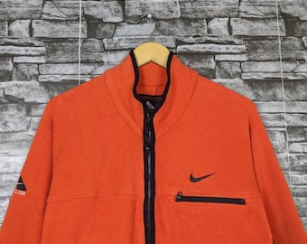 Vintage 90s Nike ACG Fleece Jacket Zipper Sweater Outerwear Orange Color  Small Size Label