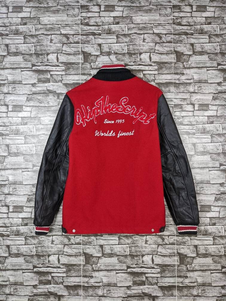 Vintage 90er Flip The Script Varsity Jacke Zweifarbig Rot Schwarz 