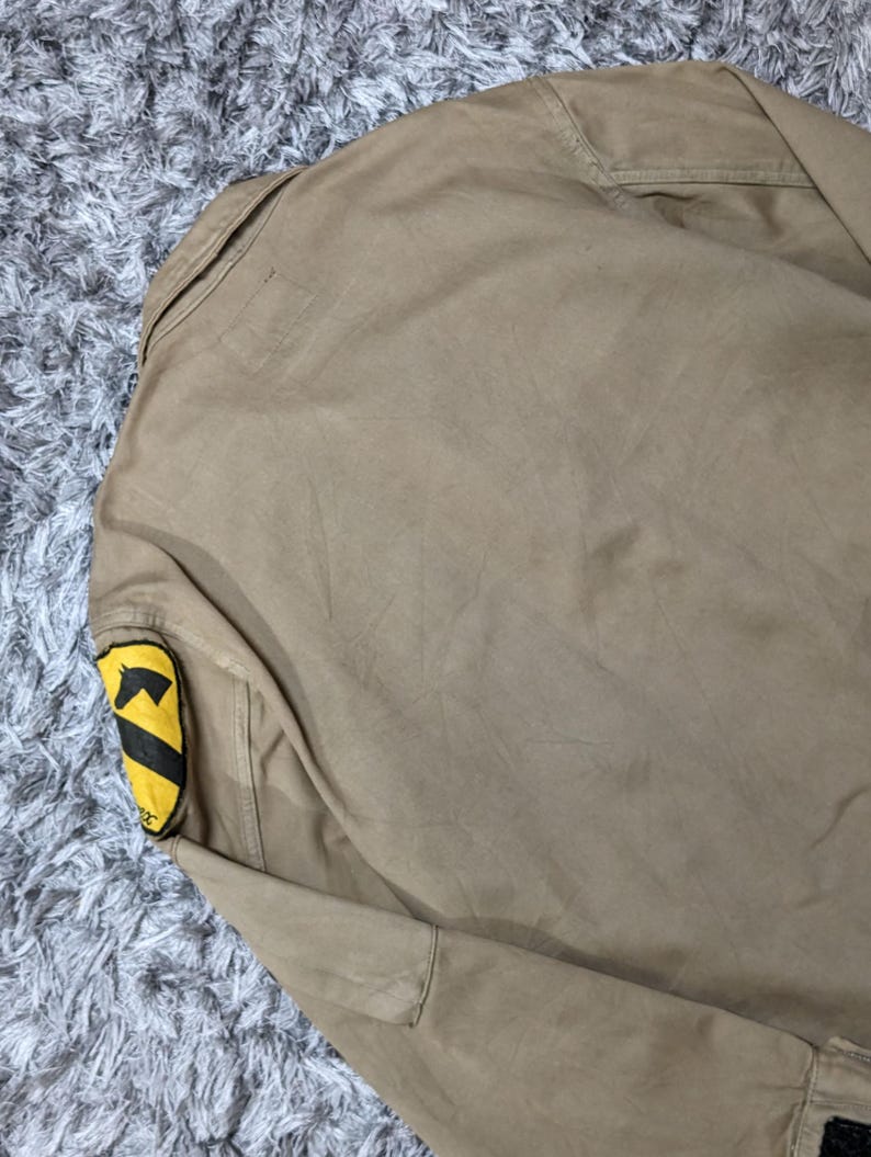 Vintage Avirex USA US Army Duck Canvas Jacket, Khaki Military Fatigue 1st Cavalry Patch Field Coat Streetwear Men Size M image 7