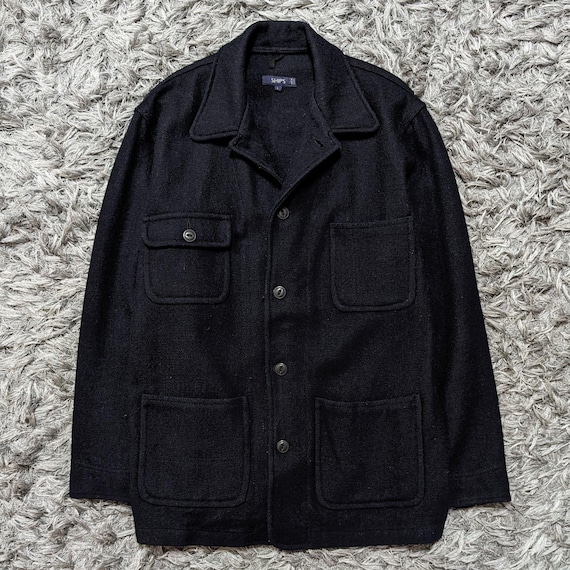 Vintage SHIPS Japan Wool Work Jacket, Navy Blue Heavy Chore Coat