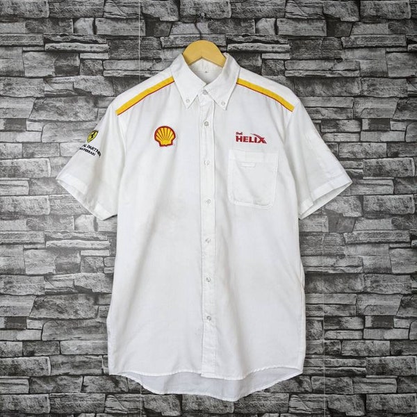 Vintage 90s Ferrari Shirt Button Up Casual Racing Wear