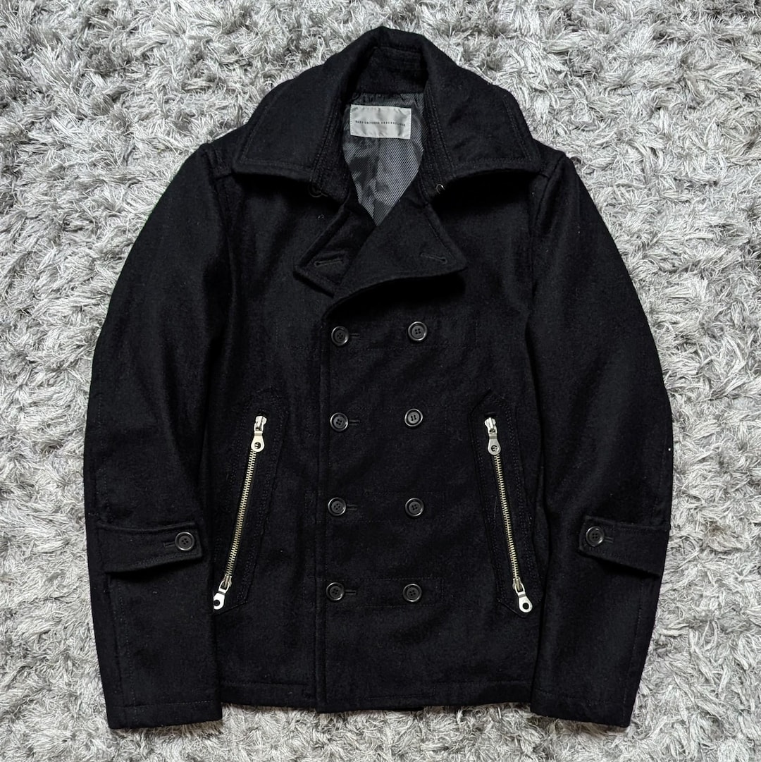 ブラック ダブルブレスト ピーコート L ヴィンテージウールダブルブレストピーコート、ブラックストリート