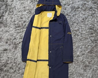 Vintage 90s Courreges Homme Paris Long Raincoat Jacket, Medium, Blue/Yellow