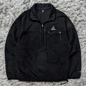 With Vintage Nike ACG Therma-Fit Fleece Pullover Black, Half Zip Technical Outdoor Jacket Gorpcore Tactical Sweatshirt Size S