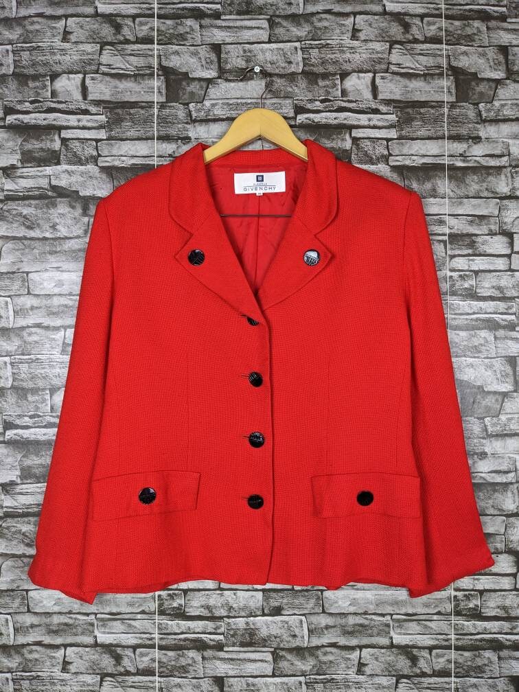 Chaqueta Vintage 90s Givenchy Blazer Traje Marca Mujer Lujo Botones Lana Roja Botones Etsy Espana