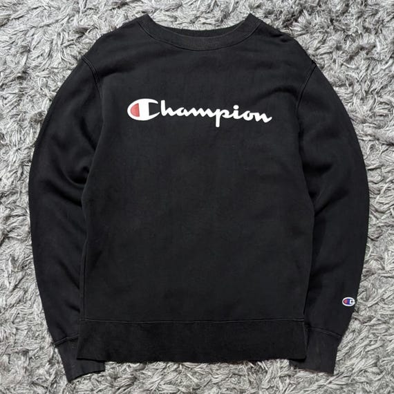 Vintage Champion Sweatshirt, Black Crewneck Jumper, Size M - Etsy