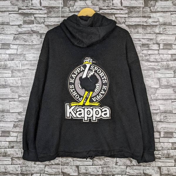 Vintage 90s Kappa Ostrich Sports Light Jackets Fleece Pullover Half Zipper Hoodie Black