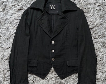 Yohji Yamamoto Distressed Cropped Jacket, Black Avant Garde Runway Clothing