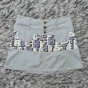 Vintage Hysteric Glamour Denim Mini Skirt, Spellout Patchwork, Size 29
