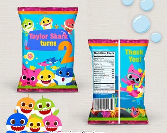 Baby Shark Chip Bag: spersonalizowane upominki na przyjęcie urodzinowe (plik cyfrowy)