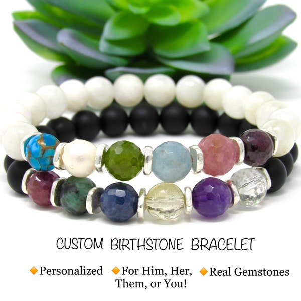 Custom Birthstone Bracelet Real Gemstones and Fine Silver