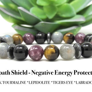 Empath Shield Negative Energy Blocking Gemstone Bracelet - Back Tourmaline - Lepidolite - Tigers Eye - Labradorite - Hematite