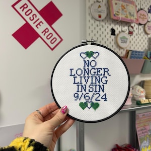 No Longer Living In Sin Custom Date Cross Stitch Wedding