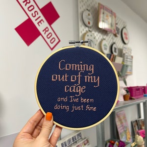 Coming out of my cage and I&#39;ve been doing just fine The Killers Cross Stitch band lyrics
