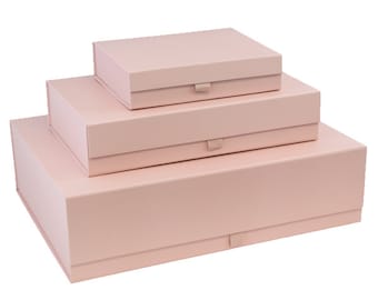 Luxury Magnetic Gift Boxes in a beautiful blush pink colour, available in 3 box sizes from stock
