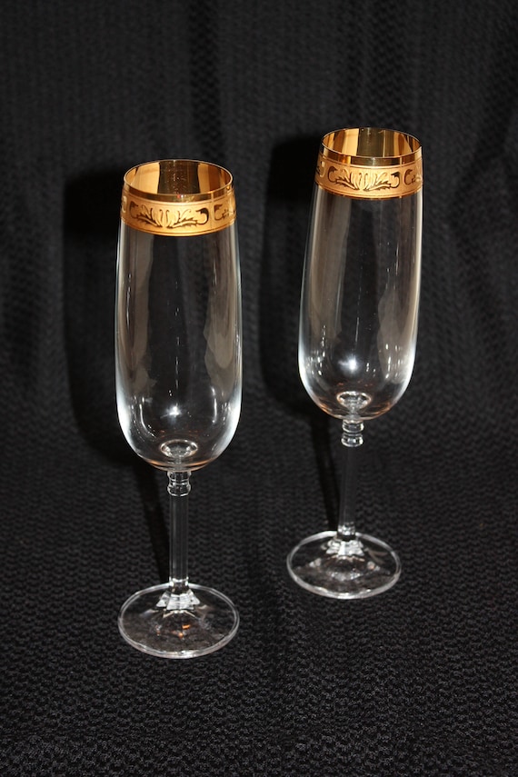 Vintage Gold Rimmed Champagne Flutes/ Champagne glasses Etsy