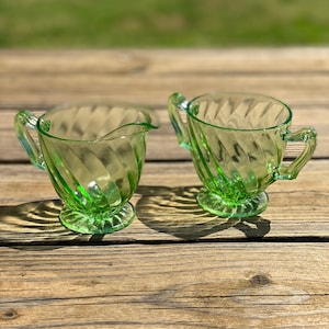 Vaseline Glass Cream and Sugar set - Spiral Pattern