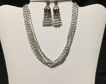 Vintage Sarah Coventry Silver Toned Cascade Necklace and Clip-On Earring Set