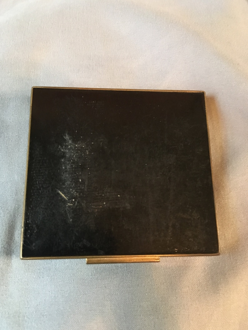 Vintage 1950's Shields Mother of Pearl and Black Enamel Powder Cosmetics Compact image 9