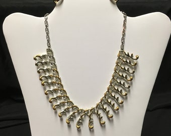 Vintage Sarah Coventry Gold & Silver Toned Swirl Drop Necklace and Complimentary Unbranded Clip-on Hoop Earrings