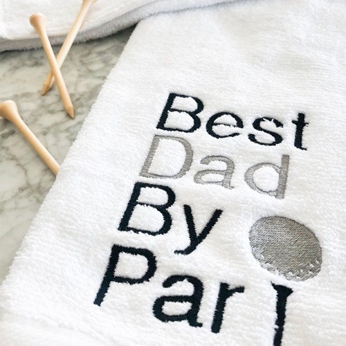 Custom Golf Towel With Kids Photo, Best Dad By Par Blue Golf Towel, Cool Golf Towels, Dad Golf Gift