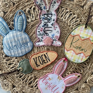 Étiquettes brodées personnalisées pour panier de Pâques
