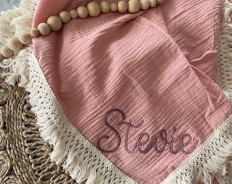 Personalized Embroidered Muslin Baby Blanket | Organic Cotton Swaddle