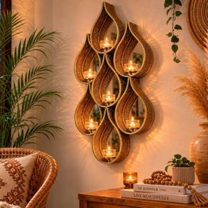 Raindrop Moroccan Style Mirror with Tea Light Holders Pretty Light Reflection