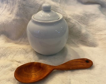 Hand Carved  BuckHorn Wood Spoon With Porcelain Jar,  Perfect for Sugar or Coffee Spoon, Great Kitchen gadget,