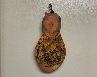 Wood Hanging ~ Wood Burned Scene ~ Ironwood ~ Two sided ~ Light Saying ~ Mountain Scene ~ MN Made