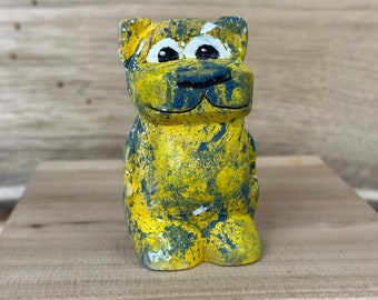 3" Hand Carved Wooden Bears, Made in MN, Carved with Love, Yellow and Blue Collectible Bear, Hand Painted, Take a Bear Home!