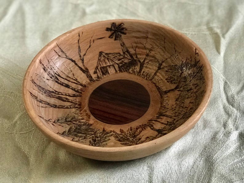 One of a Kind Hand Turned Wood Burned Bowl Etsy