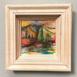 Mountain Water Fall ~ Original Alcohol Ink Landscape Art Wall Hanging ~MN Artist ~