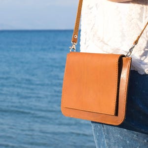 Tan Leather flat clutch purse, Foldover crossbody  clutch leather handbag Clutch bag Leather pouch Genuine Leather - KYANIA