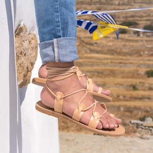 Mens Gladiator Sandals, Mens leather sandals, Toe loop sandals, Mens Greek sandals , Roman leather sandals men, Lace up - Chalkia - KYANIA