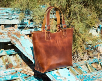 Leather handbag, Leather shoulder bag, Brown leather tote bag  - KYANIA