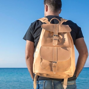 Sac à dos en cuir hommes, sac à bandoulière femme, véritable portable grand bourse d école, voyage Sac à main a marron clair - KYANIA
