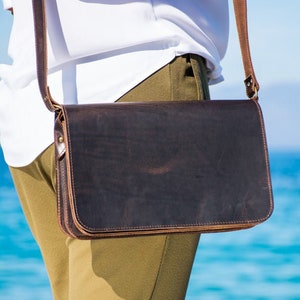Leather crossobody bag, leather saddle bag handamde in Greece with full grain cowhide leather - KYANIA