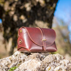 Leather crossbody bag, Small satchel bag handmade with full grain leather cowhide KYANIA Brown