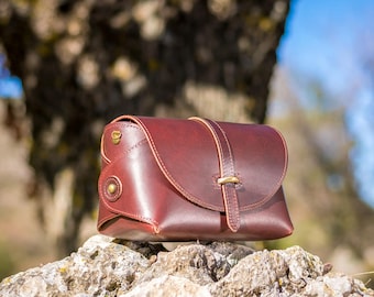 Leather crossbody bag, Small satchel bag handmade with full grain leather cowhide - KYANIA